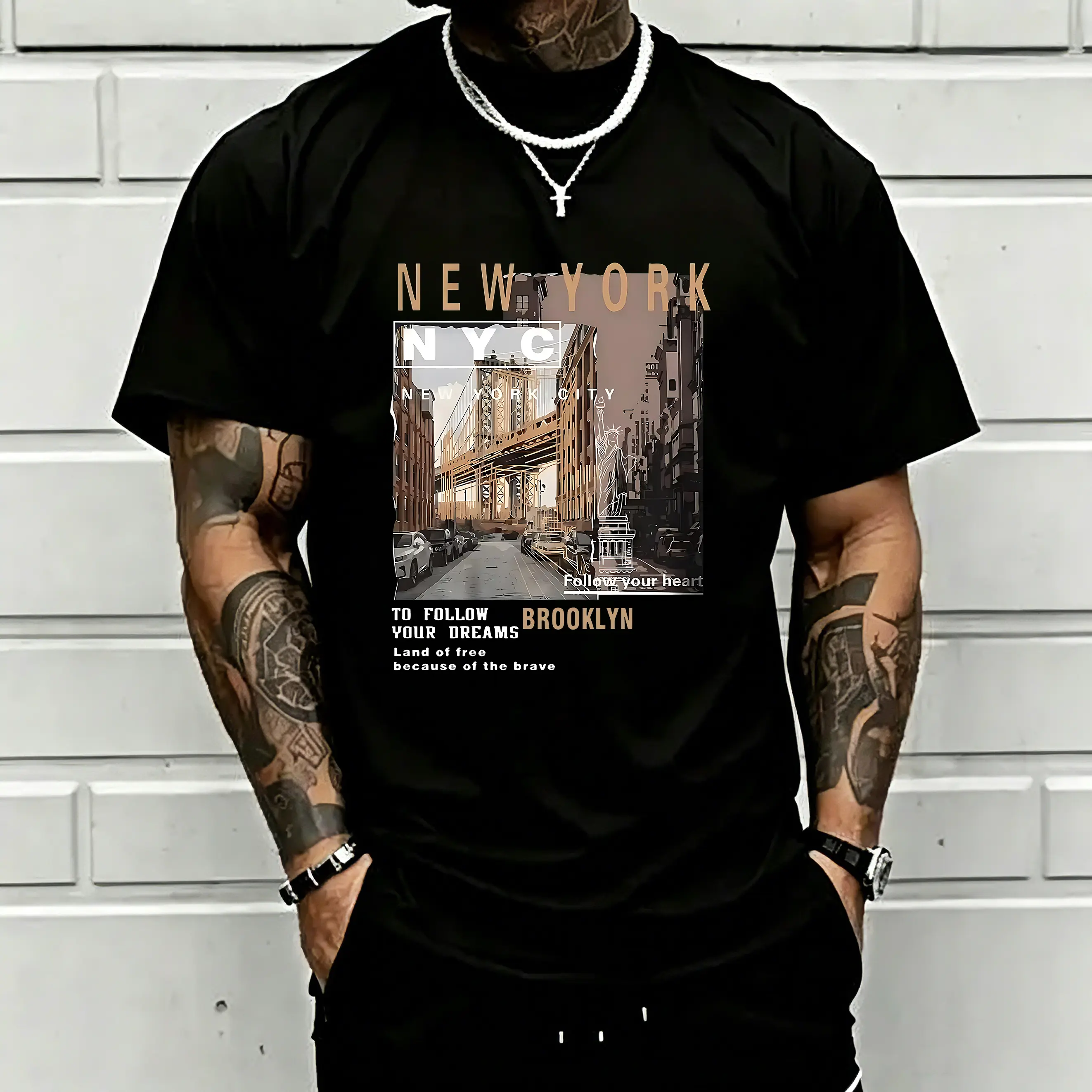 New York NYC Brooklyn Graphic T-Shirt, Urban Cityscape Streetwear Tee, Vintage Travel Graphic Shirt, Brooklyn Bridge Inspired Casual Top, Trendy Metropolitan Fashion Tee, Everyday Street Style Shirt, Gift for Men Women Teens