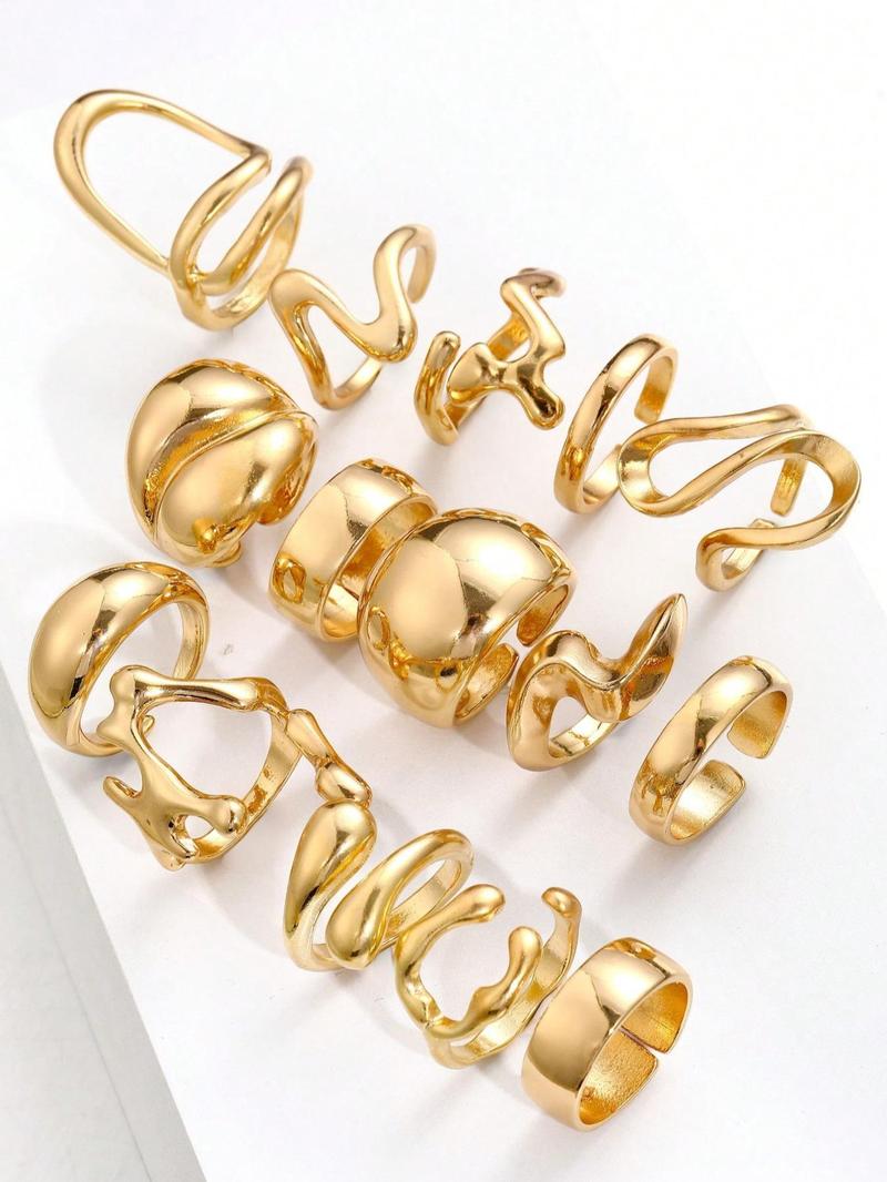 Women's Elegant Wide Band Ring Set, Exaggerated Smooth Geometric Design Stackable Ring, Fashion Jewelry for Party, Daily Clothing Decor, Trendy All-match & Exquisite Jewelry for Gift, Stacking Ring Set