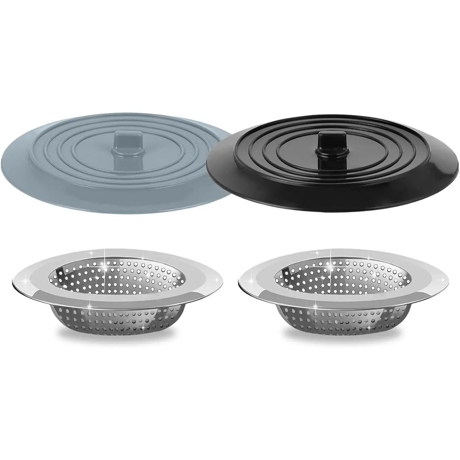 Sink Strainer Stopper 4 Pack,   Kitchen Sink Drain Strainer Cover Plug Stopper Kit, 4.5 Inch Stainless Steel Sink Filter Strainer,  Catcher for Kitchen Sink