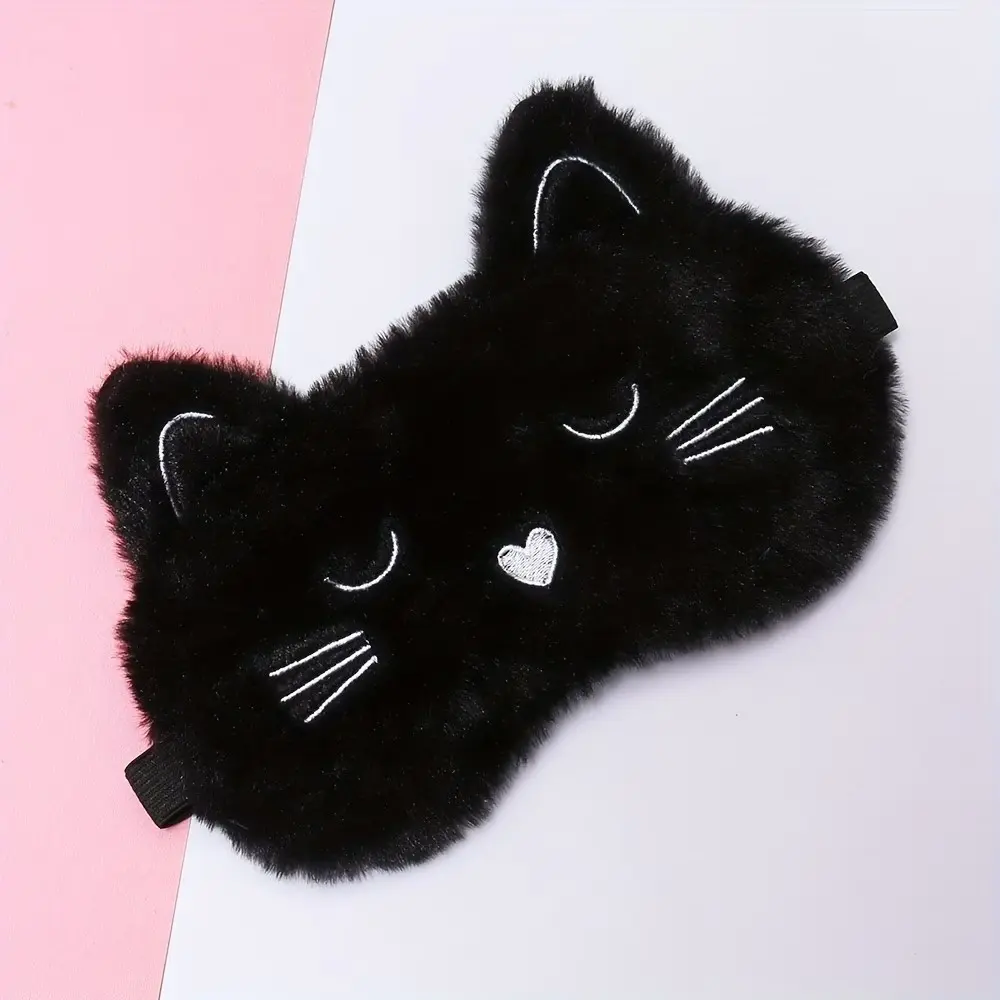 Cute 3D Cat Plush Sleep Mask, Adjustable Soft Polyester Eye Mask with Elastic Band, Ideal for Office Naps, Travel, Home Use