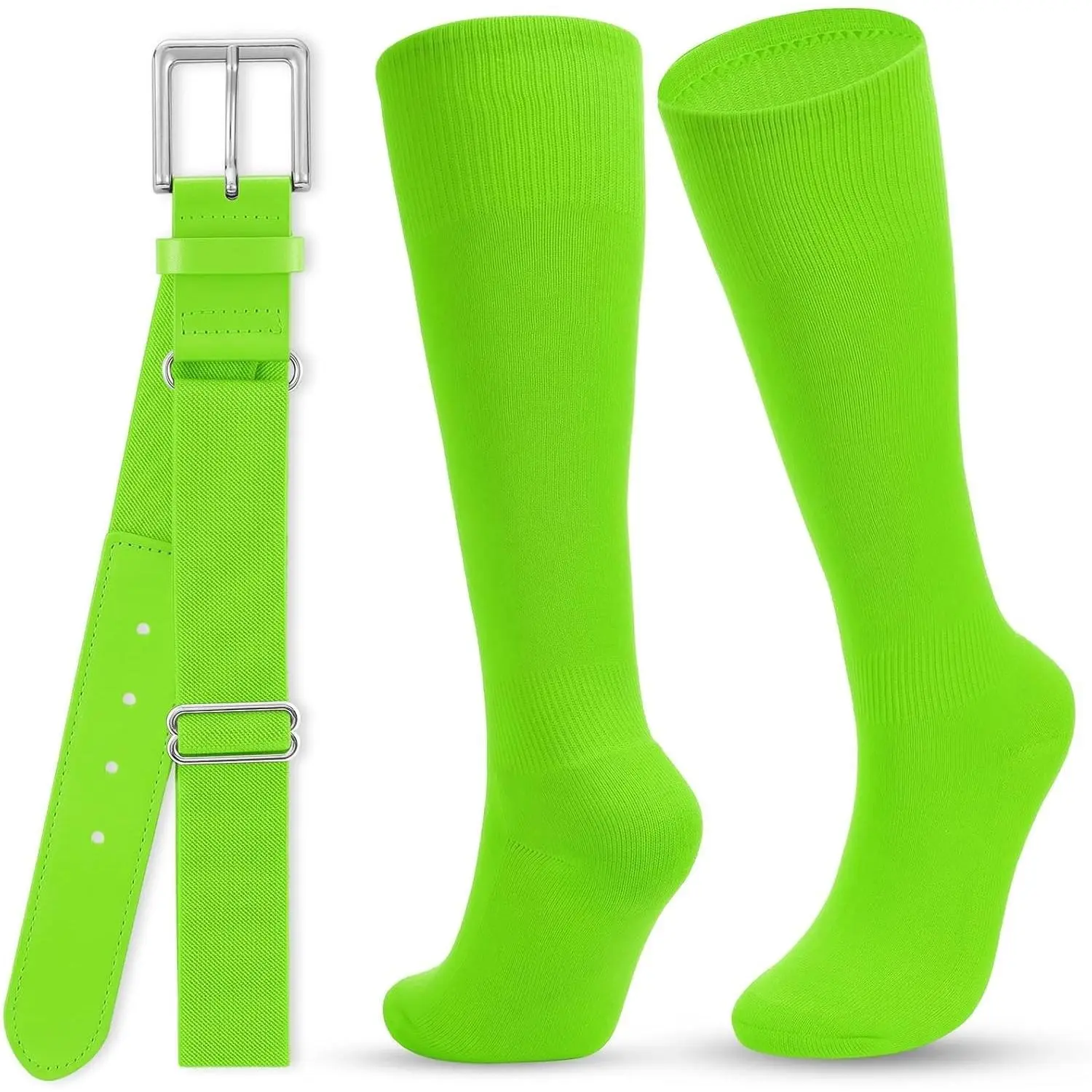 Baseball Socks and Belt Combo Set Knee-High Softball Socks & Adjustable Elastic Belt for Kids Youth Adult