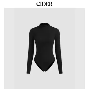Cider [size 0-10] High Neck Solid Lettuce Trim Bodysuit Dealsforyou