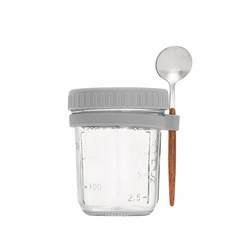 12oz Glass Salad Jar with Spoon, Portable Overnight Oatmeal Cup, Reusable Yogurt Container for Breakfast, Healthy Eating Containers, Perfect Gift for Holidays
