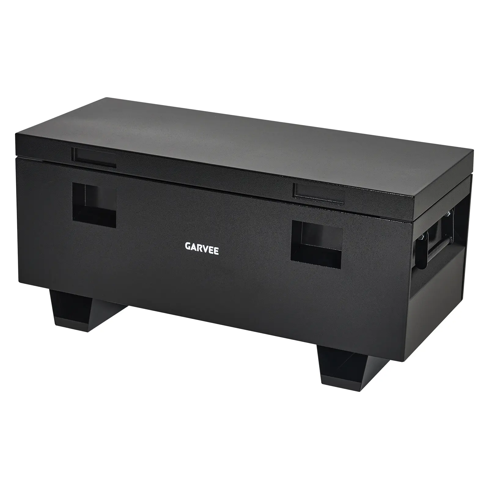 【Garvee】 Steel Frame Lockable Chest, 36x16x18" Jobsite Tool Box with Dual Recessed Handles, 2 Front Latches, Detachable Raised Legs, Black Powder Coated Finish for Truck, Garage Use