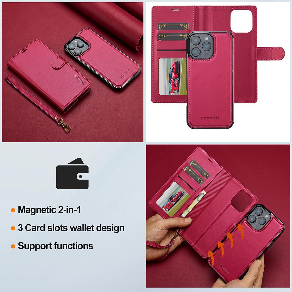 Magnetic Phone Case with Card Slot, 1 Count PU Leather Card Wallet Flip Phone Cover with Wristband, Phone Accessories for iPhone