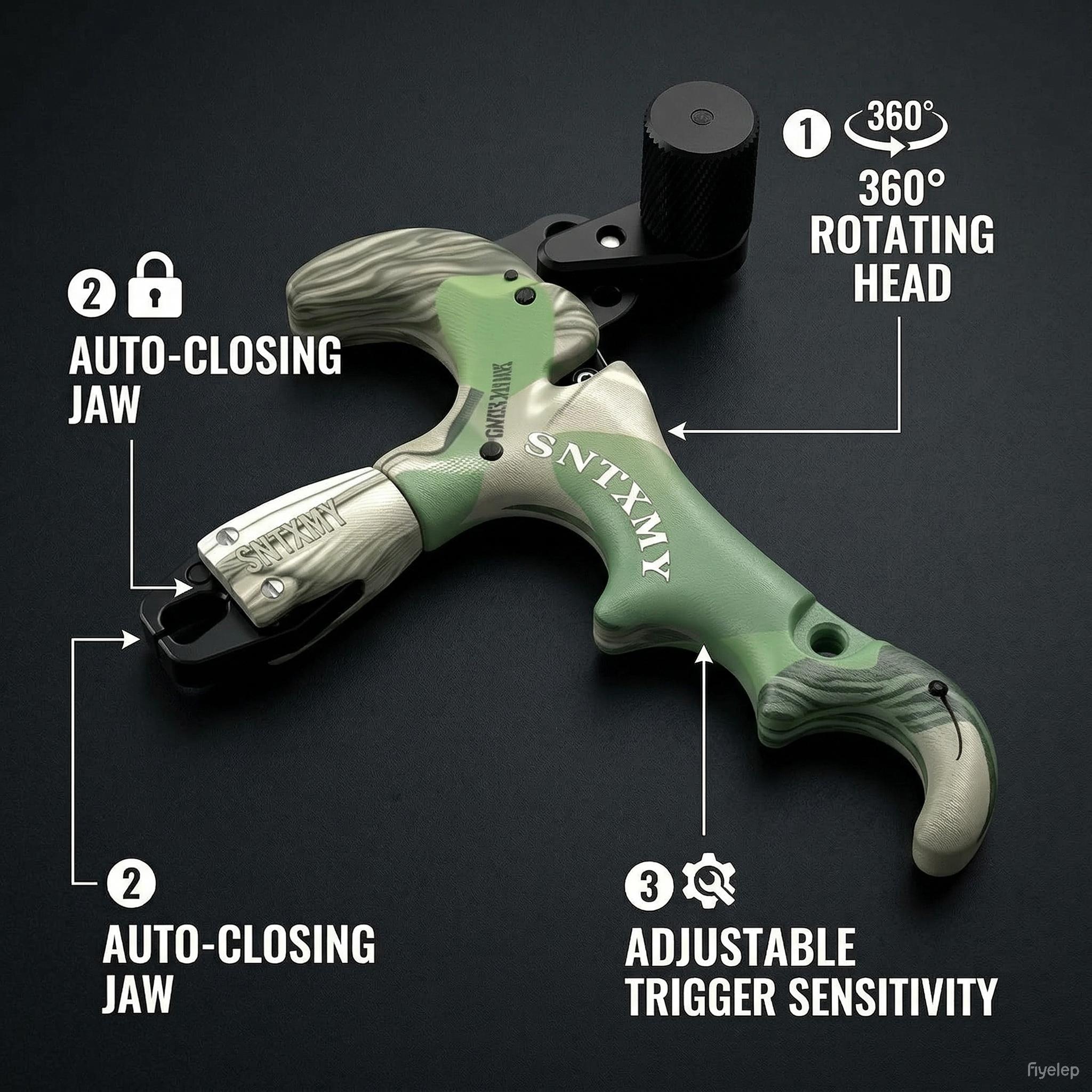 Camouflage 4-Finger Compound Bow Release Aid 360 °   Rotating Auto-Close Jaw Aluminum Head Adjustable Trigger Sensitivity Smooth Release for Hunting Archery Target Practice Outdoor Shooting Bow Accessories Must-Have Gear for Archers Improve Accuracy Consi