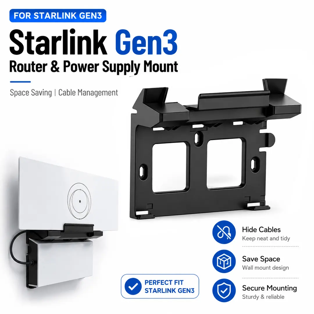 Sturdy 2-in-1 ABS Wall Bracket Mount Kit for Starlink Gen3/V3 Router, Perfect Fit Rectangle Organiser with Space-Saving Cable Hiding & Power Supply Storage Box