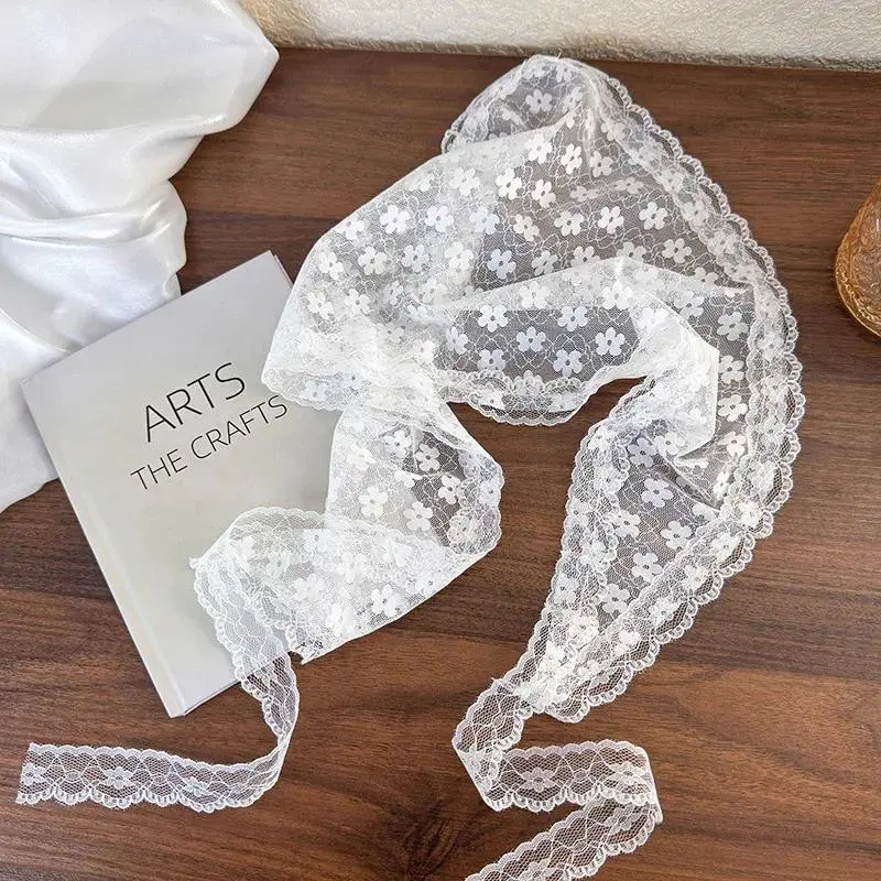 Rustic Style ~ Celebrity-Inspired Lace Triangle Scarf: French-Style Sweet Girl Bun Headscarf & Summer Hair Tie