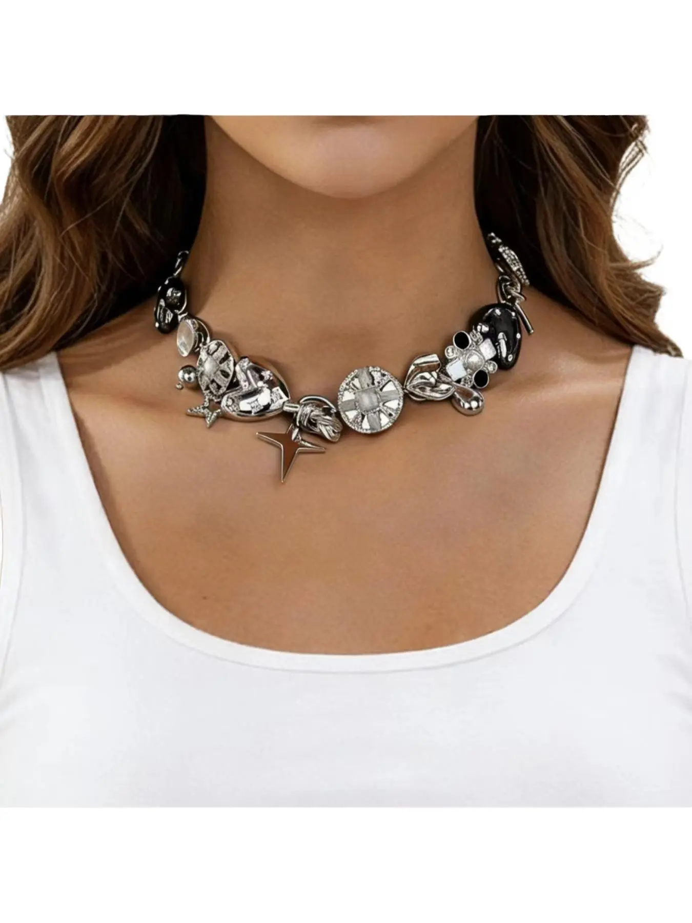 Punk style heart flower mango star pendant necklace Alloy necklace fashionable and versatile collarbone chain Chain Necklaces Casual style necklaces