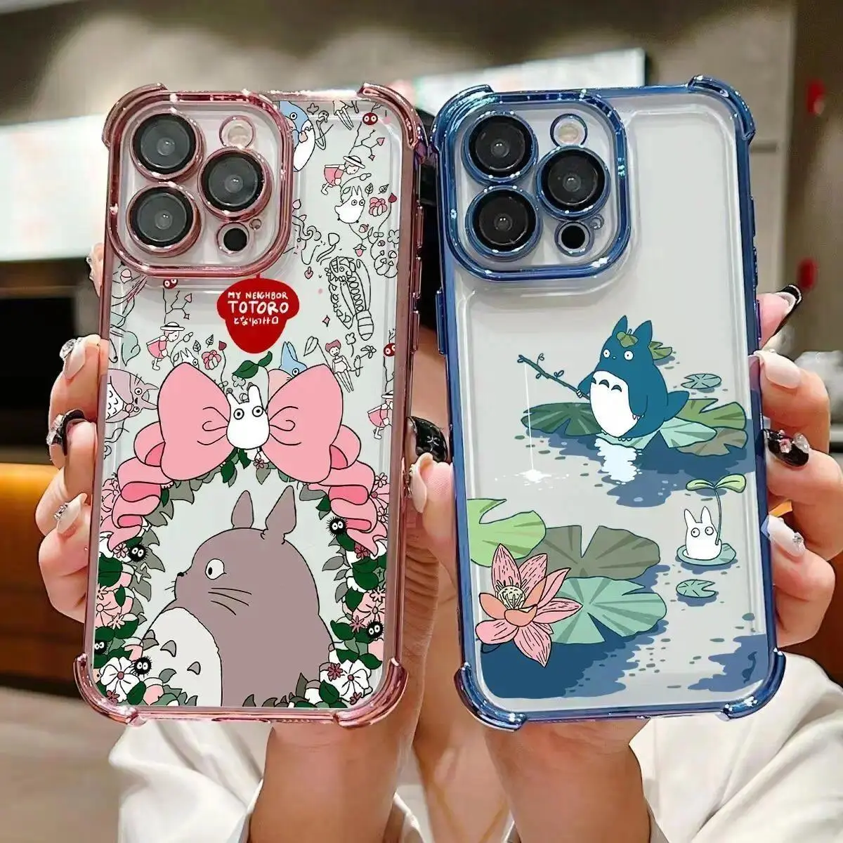 Cute Totoro Plated Anime Phone Case for IPhone 17 Promax 17Air 16 Plus 15 14 13 12 11 Pro & Samsung Galaxy S26 Ultra S25 S24 S23 FE Plus EDGE Anti-Drop Anti-Fall Transparent Shockproof TPU Smartphone Back Cover