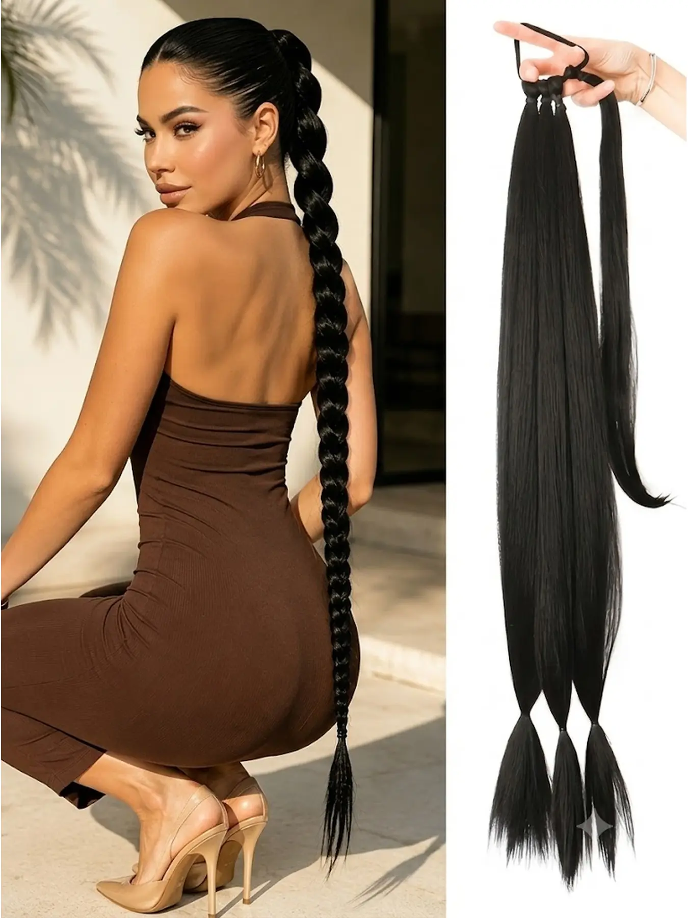 Straight Braided Ponytail Extension Wrap Around, Voluminous Long High Pony Hairpiece for Women, Natural Looking Synthetic Braid