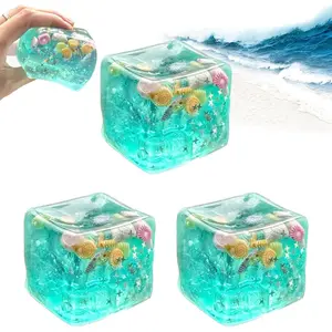 Ice Cube Stress Balls - Marine Shells Squishy Toy Set, Ice Cube Squishy, Soft Slow Rise Sensory Fidget Toys for Anxiety Relief, Stretchy Portable Gel Filled Squeeze Balls for Adults & Kids