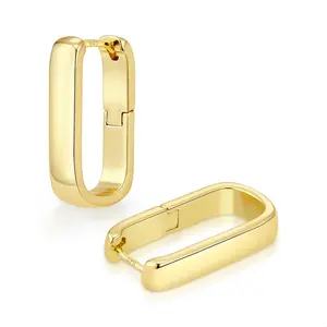 925 Sterling Silver Hoop Earrings for Women Small Square Hypoallergenic 14K Gold Plated Geometric Minimalist Rectangle Hoops