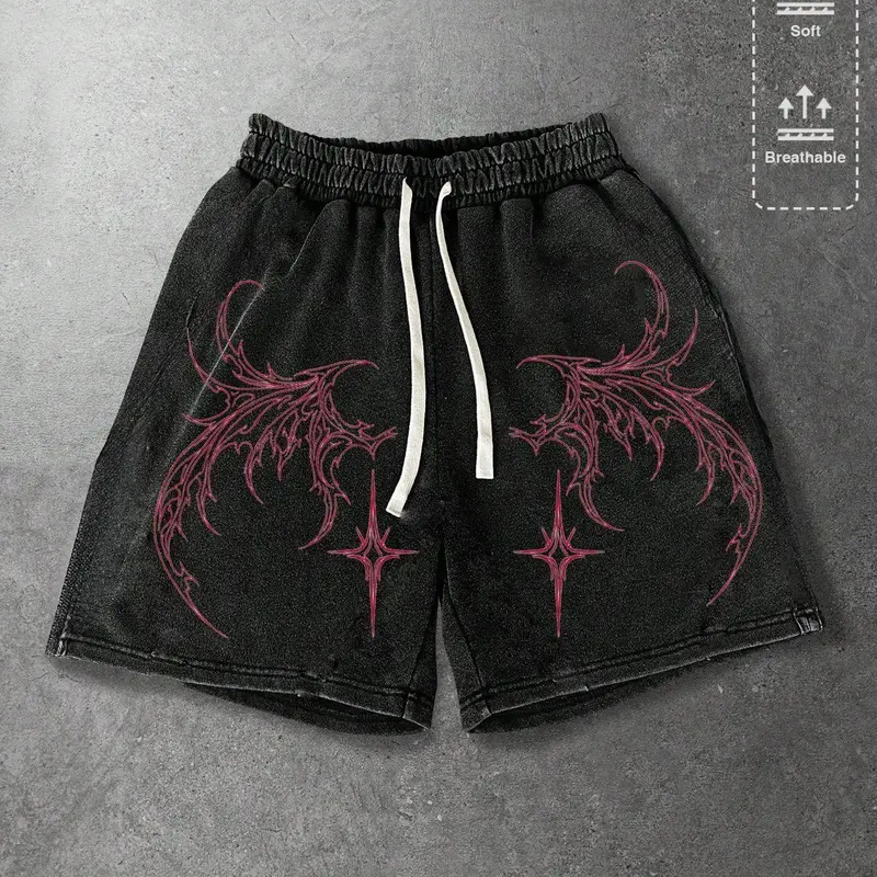 Unisex Y2K Gothic Print Cotton Breathable Shorts, Chic Casual Style, Comfortable & Stylish, Perfect for Everyday Wear