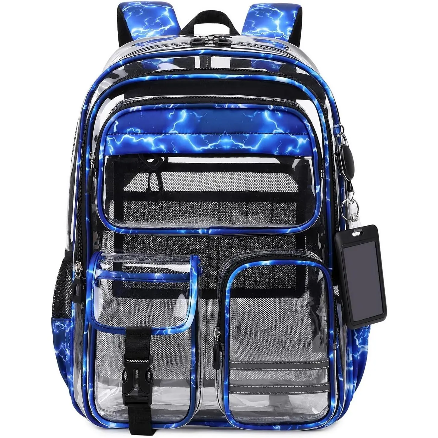 Clear Backpack for School,Transparent Backpack Stadium Events,Heavy Duty Clear Bookbag for Girls,Boys,Work,Sport Blue LightningGift
