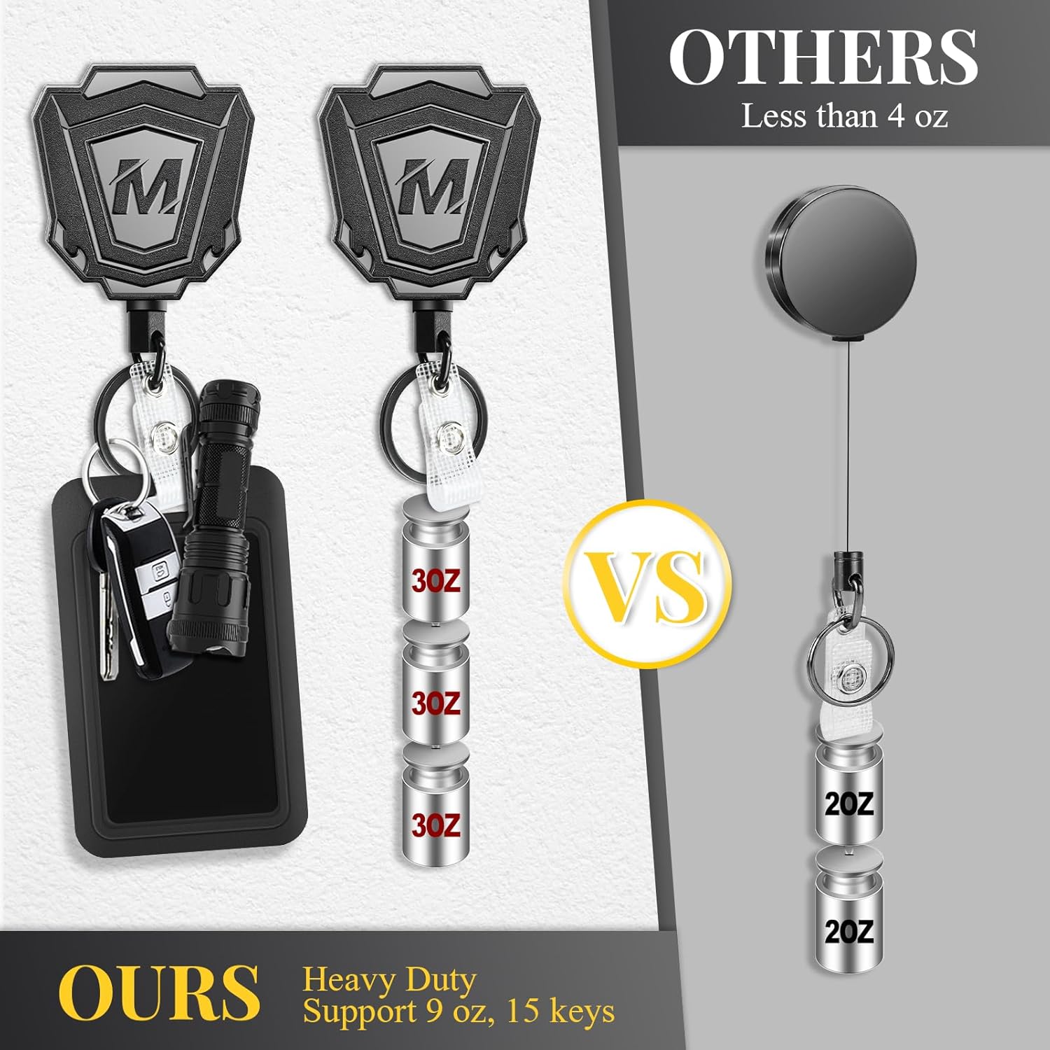 Heavy Duty Retractable Keychain with Belt Clip Retractable ID Badge Holder Reel with 31.5" Steel Cord, 9.0 oz Heavy Duty Retractable Keychain with Belt Clip Retractable ID Badge Holder Reel with 31.5" Steel Cord, 9.0 oz