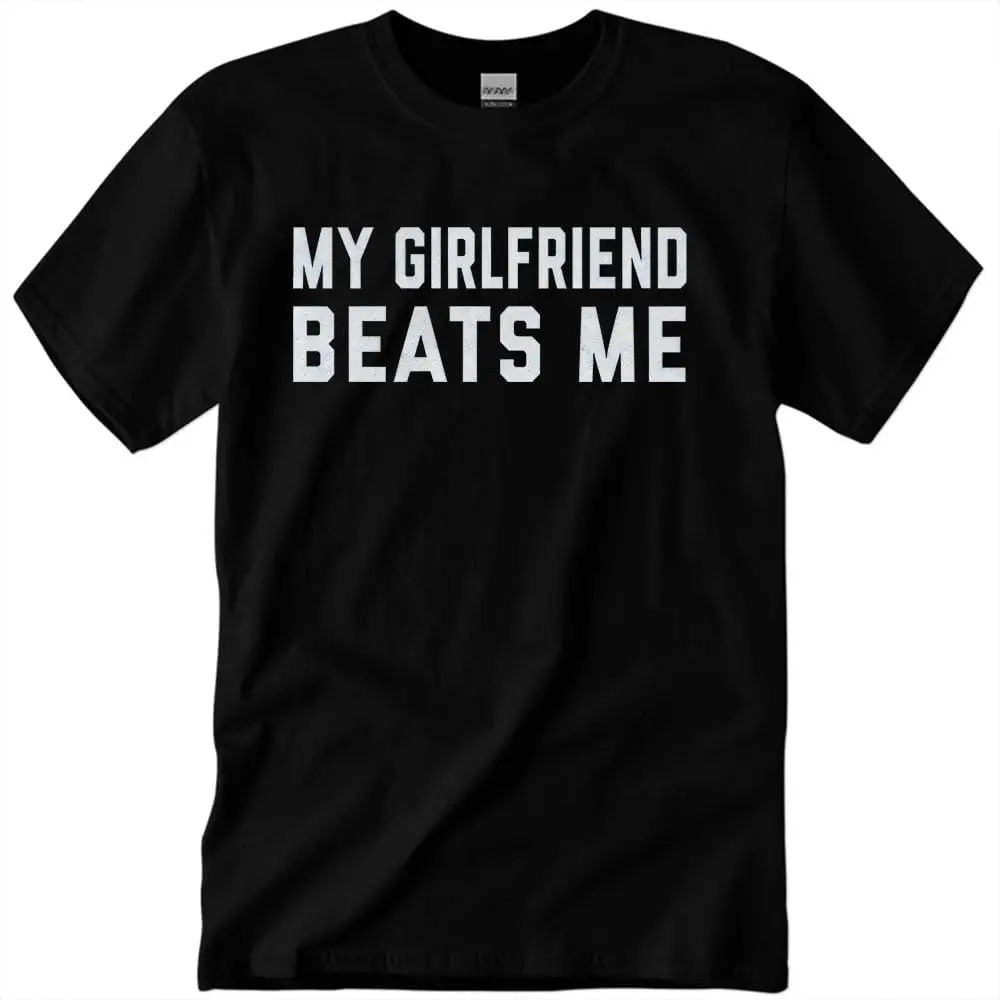 My Girlfriend Beats Me T-Shirt Funny Valentine's Day Boyfriend Merch Shirts Unisex Letter Print Short Sleeve Graphic Tee