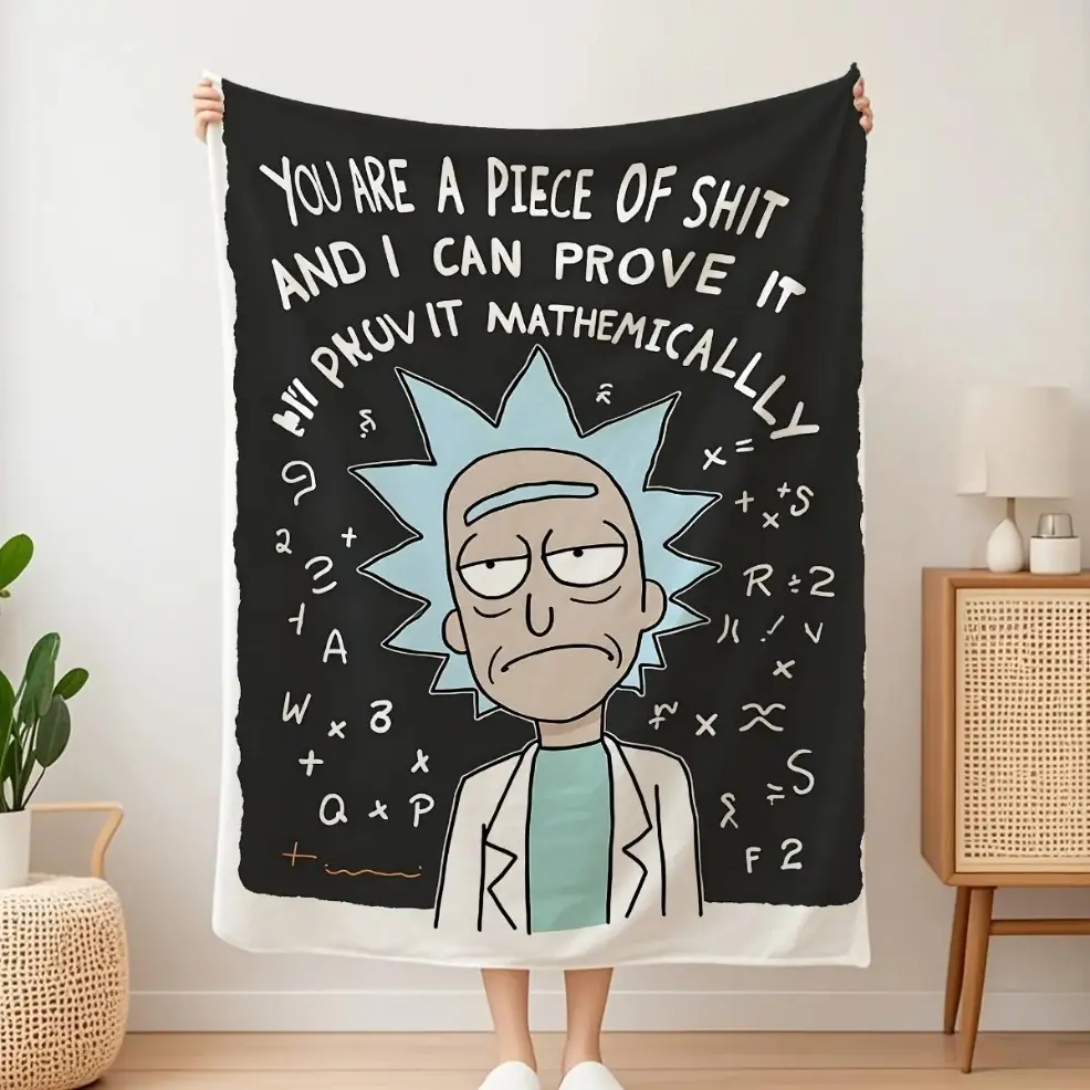 Rick and Morty Official Character Flannel Blanket for Infant Baby & Adult, 50x40 Inch Large Anti-Pilling All Season Bed Throw, Printed with Rick, Morty, Summer, Mr. Poopybuttholes & Wubba Lubba Dubba Graphic, Ultra Soft Machine Washable Blanket, Perfect H