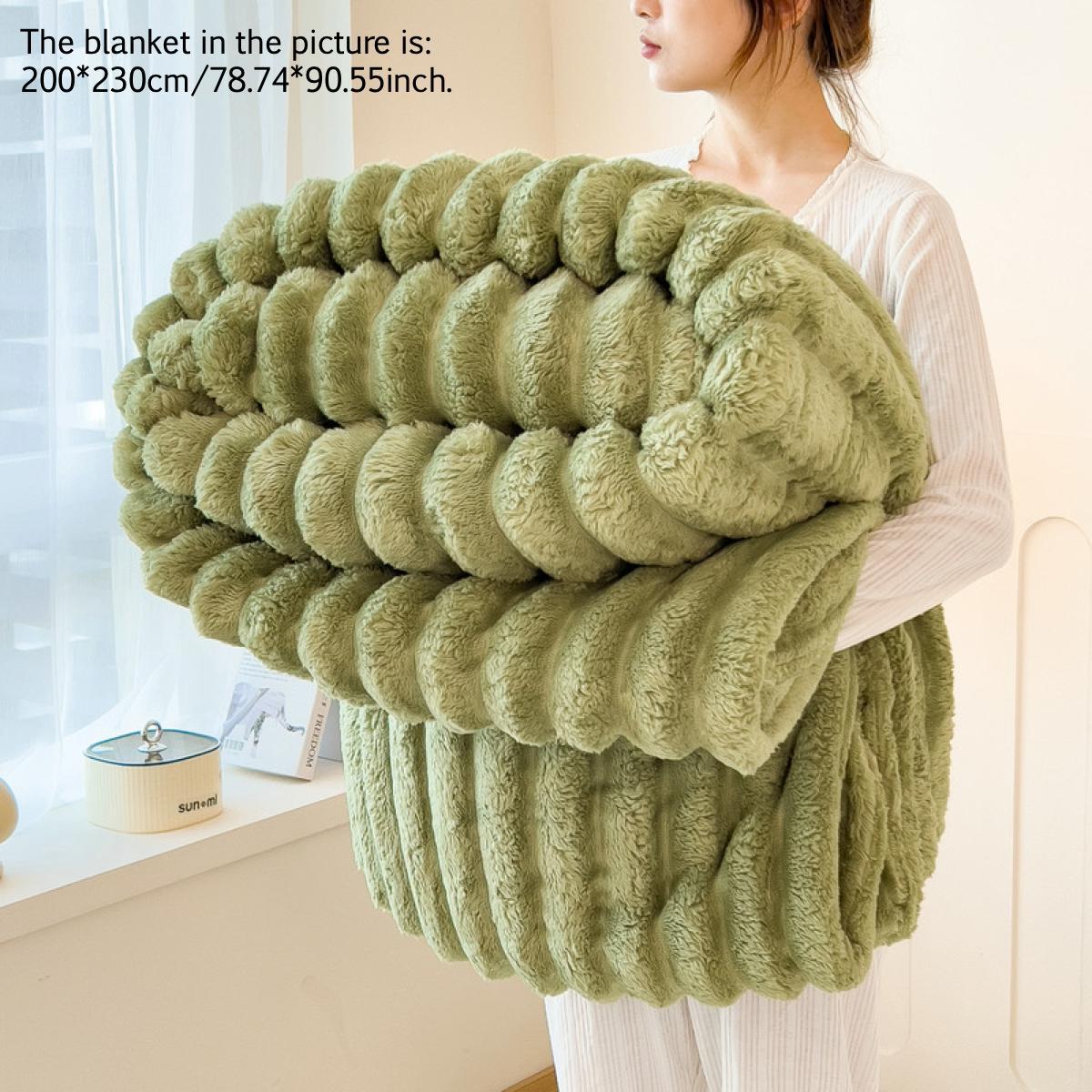 Solid Color Stripe Design Plush Blanket, Soft Fluffy Blanket, 1/2 Counts Soft Comfortable Throw, Warm Napping Blanket for Home Office Travel Bedroom