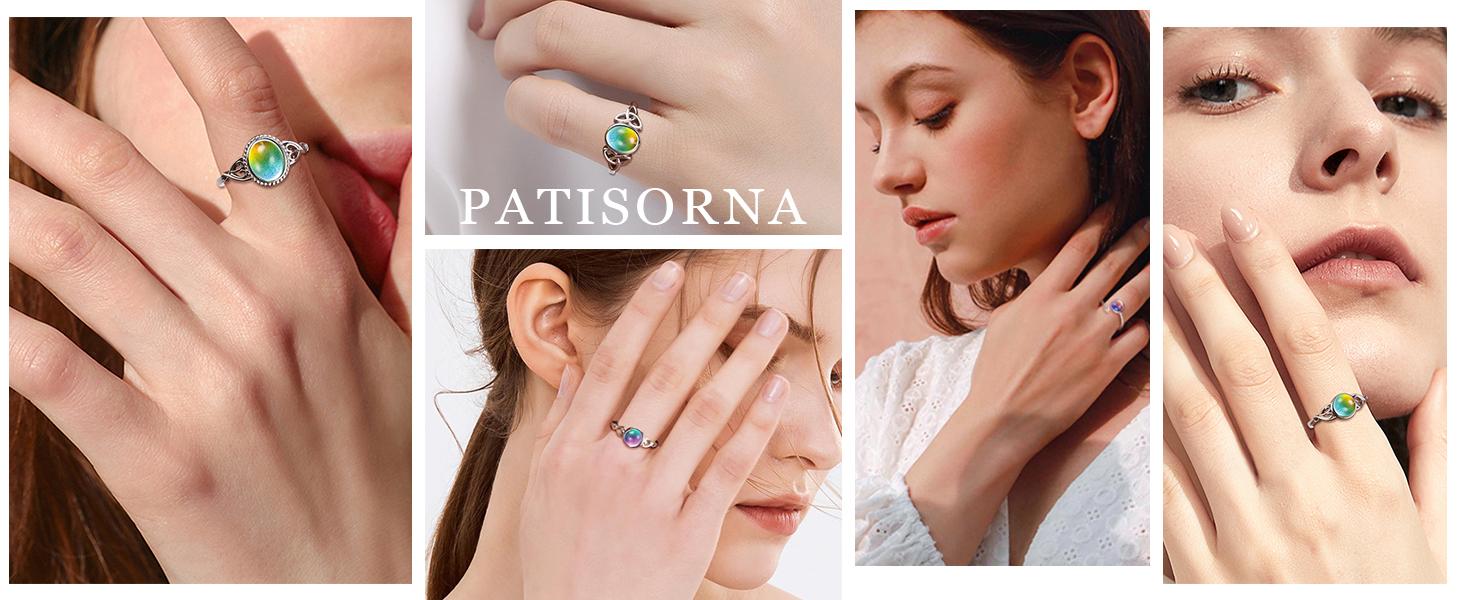 Adjustable 925 Sterling Silver Mood Rings for Women Victorian Style Oval Solitaire Ring Temperature-Control Rings Trinity Celtic Knot Color Change Stacking Rings Cubic Zirconia Gift Jewelry for Her…