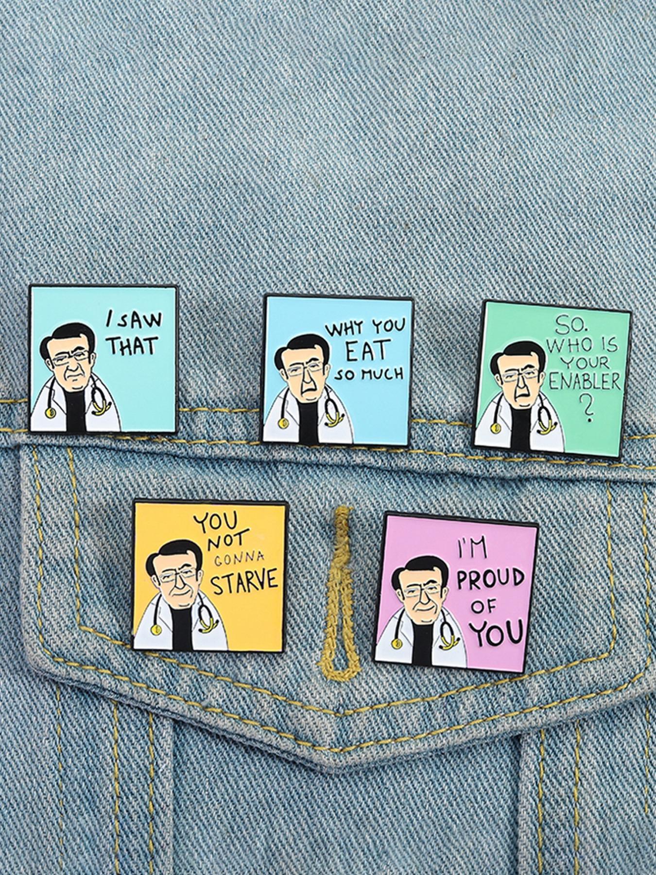 5 Cartoon Doctor Badges, Funny Medical Humor Pins, Enamel Metal Craft, Perfect Gift for Healthcare Workers & Students Backpack Decoration