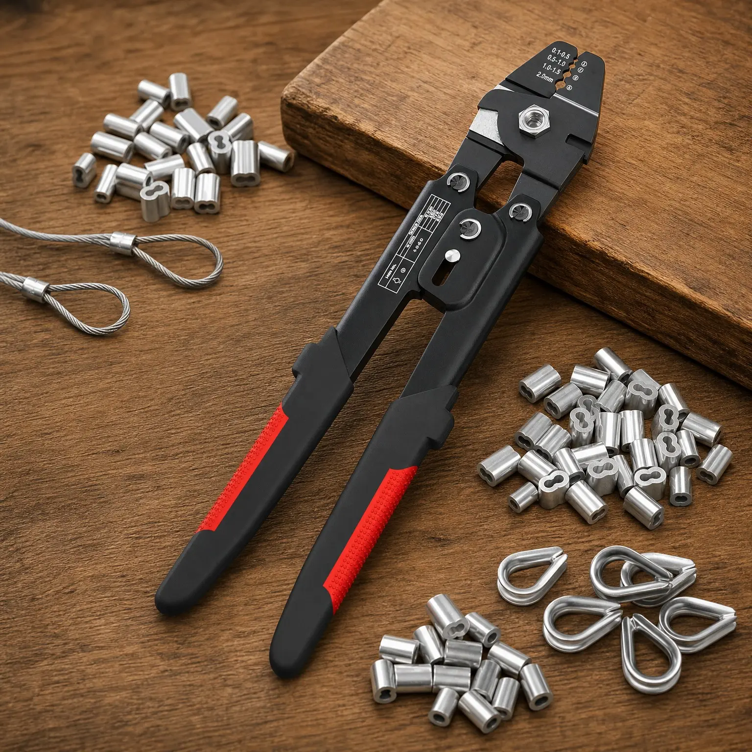 Wire Rope Crimping Tool Kit with Cutter & Crimper Plier, 160pcs Aluminum Crimping Loop Sleeves and 10pcs Stainless Steel Thimbles, fits 3/64, 1/16, 5/64 inch Wire Rope