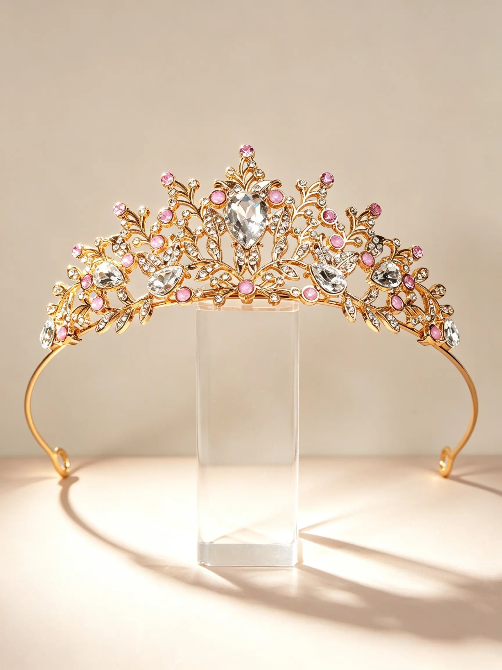 Princess Crown Headpiece for Girls, Rhinestone Crown Decoration, Birthday Festival Performance Party Accessory, Role Play Costume Jewelry