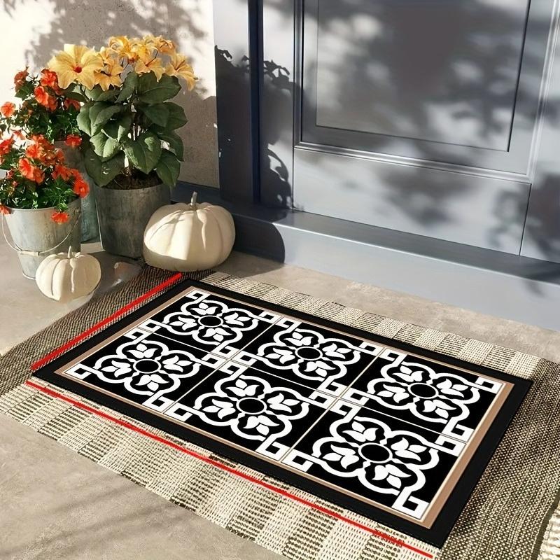 1pc of Black And White Floral Geometric Pattern Vintage Style Kitchen Rug, Hallway Carpet, Long Runner, Soft And Durable, Machine Washable And Easy to Clean,  Non-Slip Backing, Suitable for Kitchen Mats