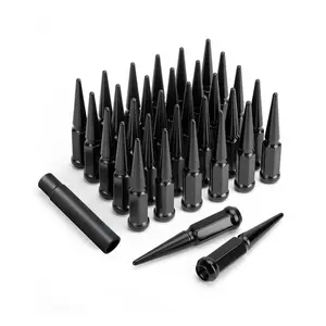M14x1.5 Spike Lug Nuts, 32PCS 14mmx1.5 Spike Lug Nuts Wheel Accessories with 1 Socket Key, Compatible with F-ord F-250 F-350 G-MC Sierra 2500 Sierra 3500 Ram 2500 Ram 3500