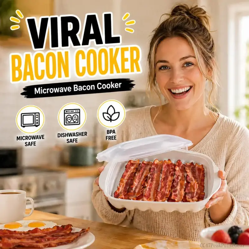 Bacon Cooker Tray – Crispy Bacon Cooker with Fat Drainer, Oil Free Microwave Bacon Grill, Reusable Kitchen Gadget for Easy Breakfast Cooking CC47PeakPulseGear