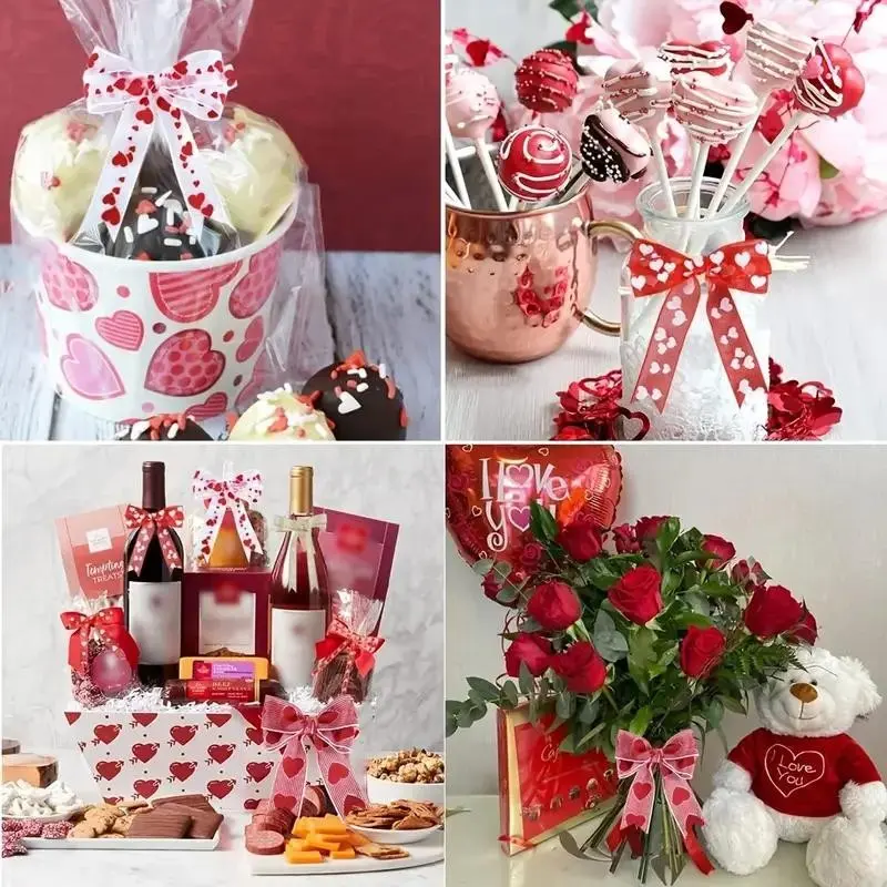 6pcs Classic Fabric Ribbon Set, Assorted Heart Patterns, 30.18m Each, Ideal for Crafts & DIY Gifts, Perfect for Holidays & Special Occasions