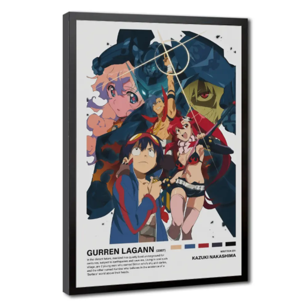 Gurren Lagann Mecha Anime Art Poster - Thick Satin Photo Paper Wall Decor with Resin Tube, Simon & Kamina Retro Sci-Fi Shonen High-Quality Print, Cool Kid Room Gift, Victorian Gothic Rustic Cabin Living Room Decor wall decor posters wall art