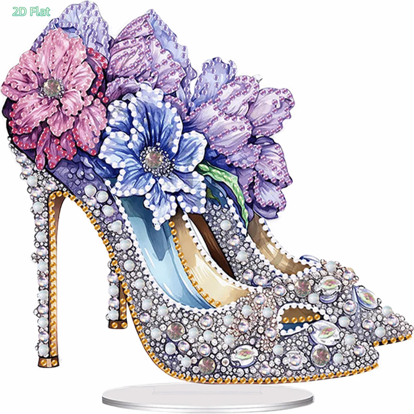 2D FLAT2D Flat High Heels Print DIY Diamond Painting Tabletop Ornaments Kit Table Top Diamond Painting Ornament Kits for Home Office Desktop DecorDIY Diamond Painting Kit for Adults & Beginners, Sparkling Art & Perfect Festive Gift