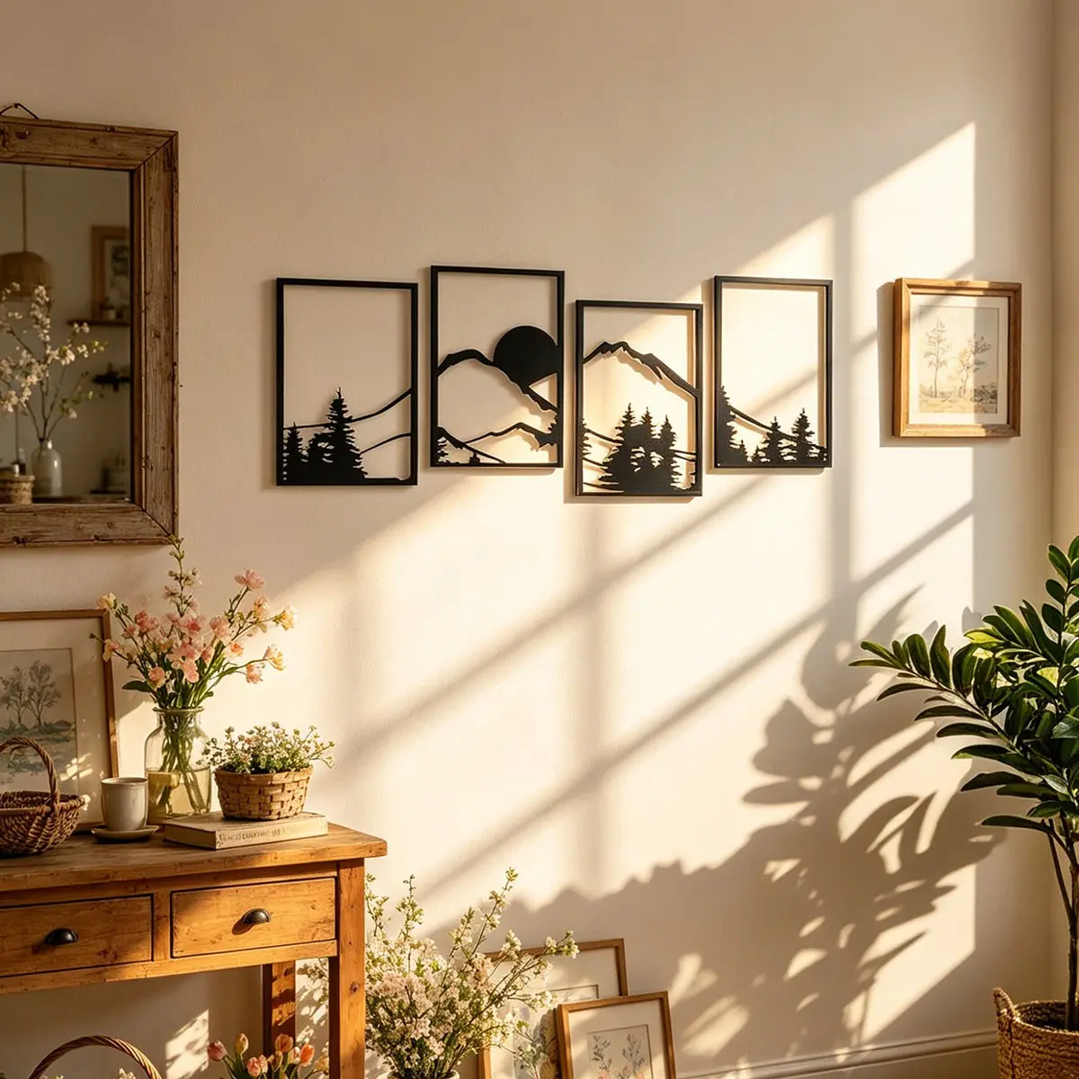 Mountain Landscape Pattern Wall Art, Minimalist Design, 4 Counts/set Wall Decor, Wall Hanging Decor for Home Living Room Bedroom, Home Decor, Modern Home Decoration, Ornaments, Decoration Items