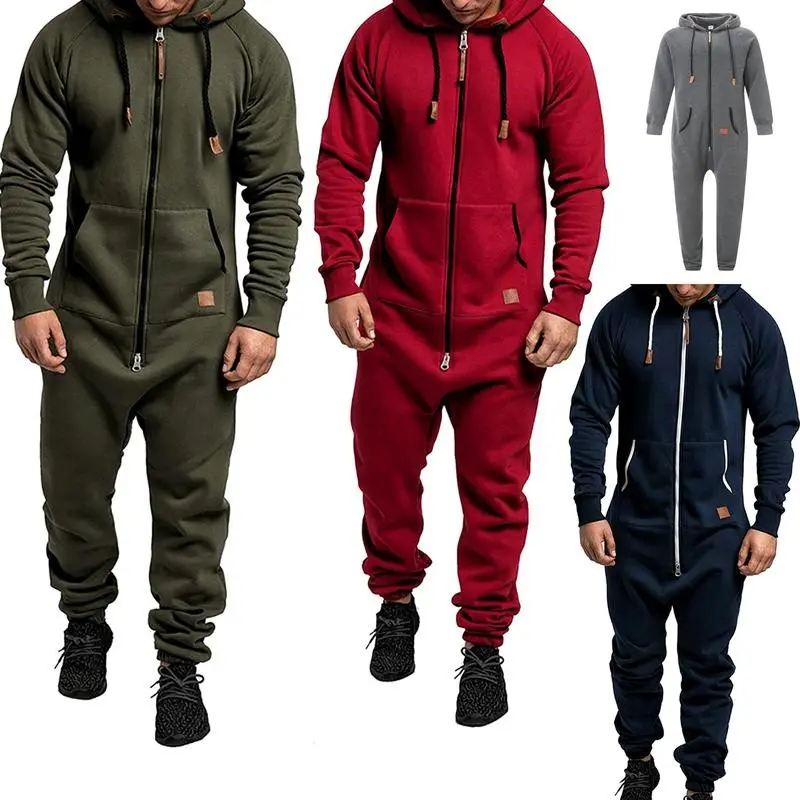 Men's Fleece-Lined Jumpsuit - Hooded Long Sleeve Full-Zip Overalls with Kangaroo Pockets | Winter Workwear, Thermal Coverall, Outdoor Work Suit, Heavy Duty Overalls, Cold Weather Gear