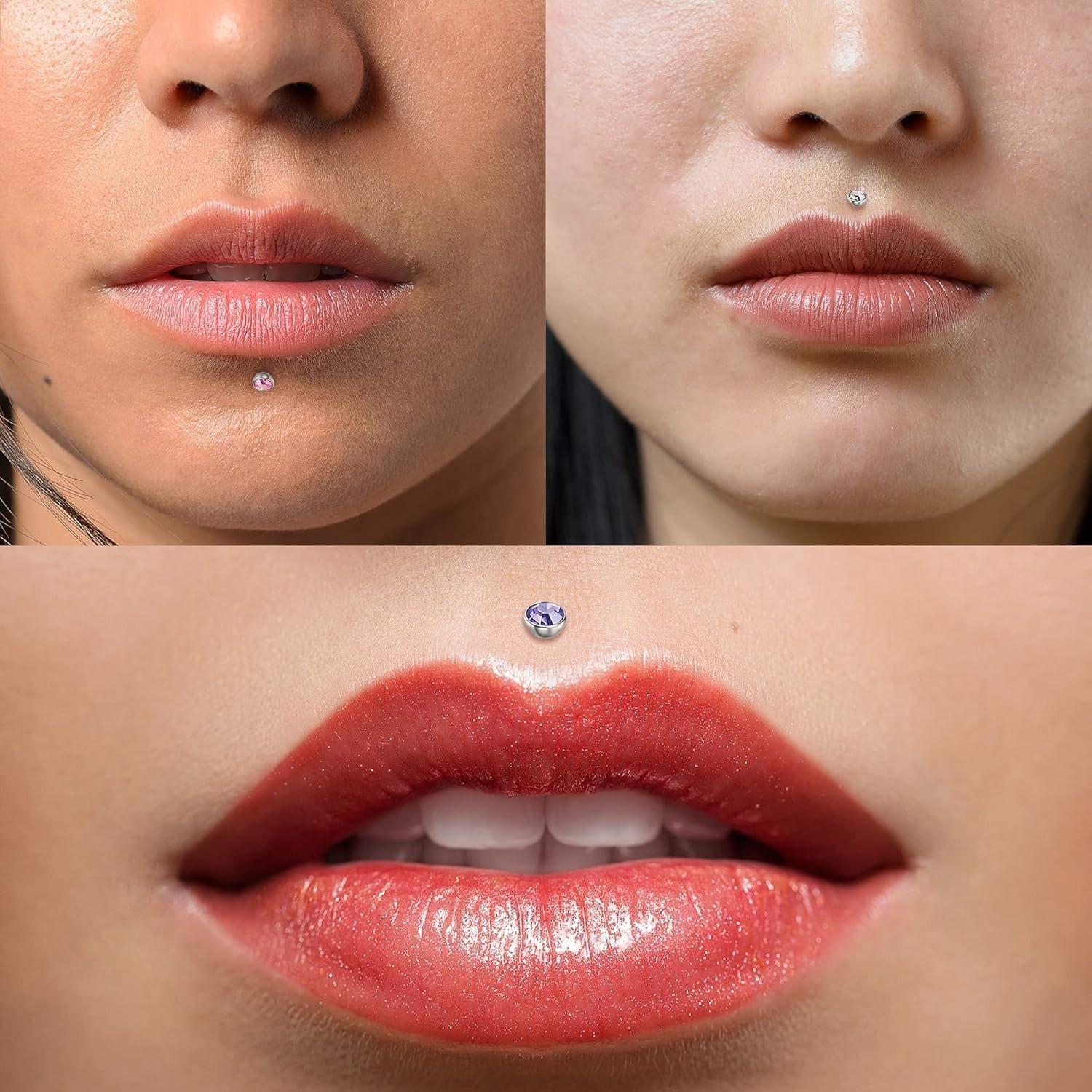 FINREZIO 1 Pc Colorful 6mm Piercing Stainless Steel Labret Tragus Stud Earrings for Women Men Helix Piercing Body Medusa Jewelry Shining Cubic Zirconia Nose Lip Ring