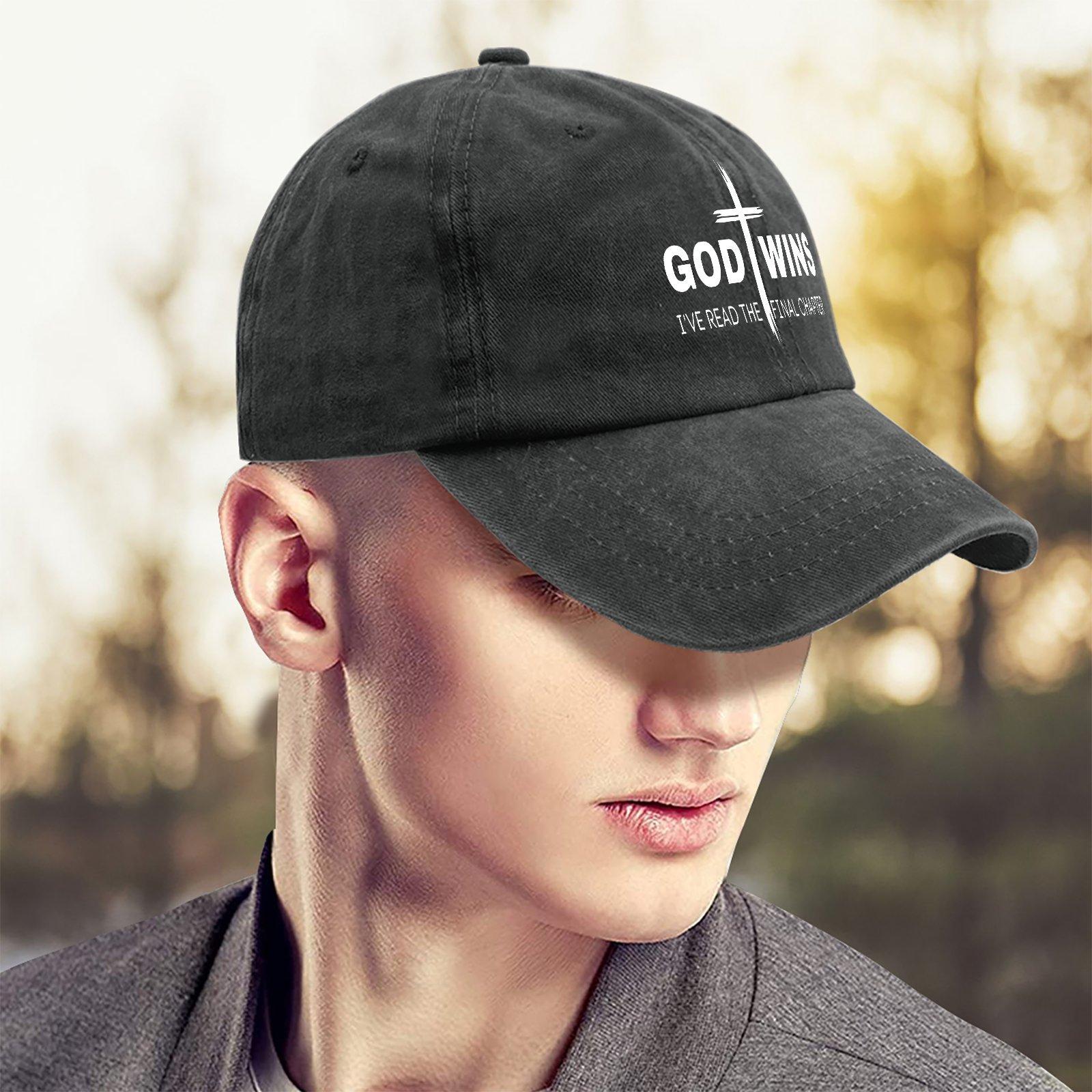 Retro Baseball Hat |   God Has Triumphed, I Completed The Final Chapter Cross Pattern |   Adjustable Father Hat |   Worn Black |   Motivational Bible Verses |   Unisex Casual Headgear, Baseball Cap