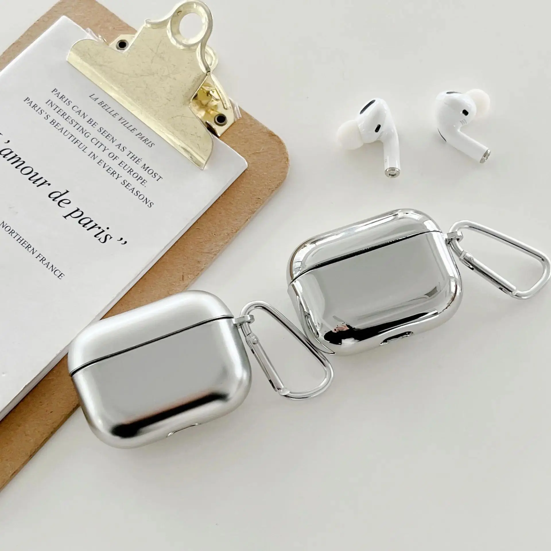 Silver Electroplated Mirror Protective Case Compatible with AirPods Pro 2 & AirPods 3rd Gen Slim Shockproof Anti-Scratch Glossy Cover for Wireless Earbuds, Accessories, Crash-Proof