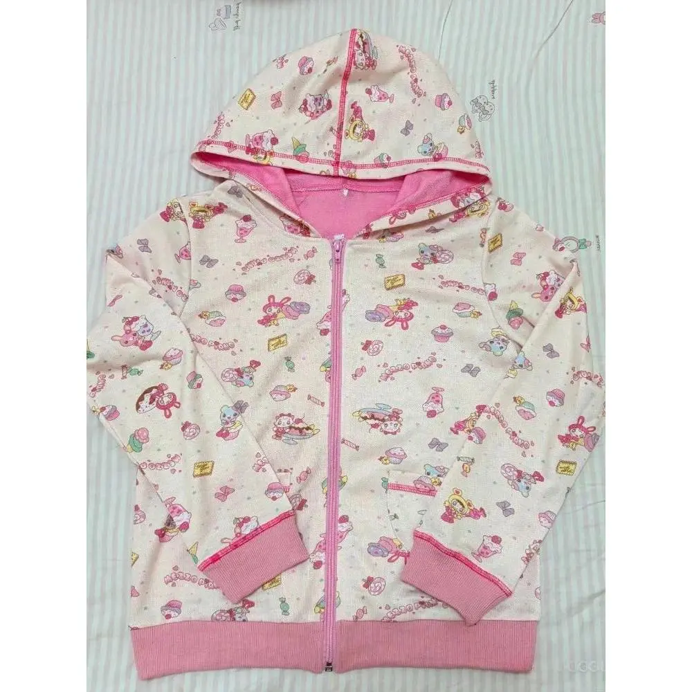Japanese Kawaii Cute Cartoon Print Hoodies Women Casual Grunge Lolita Sweatshirts Autumn Causal Preppy Patchwork Hoody Jacket