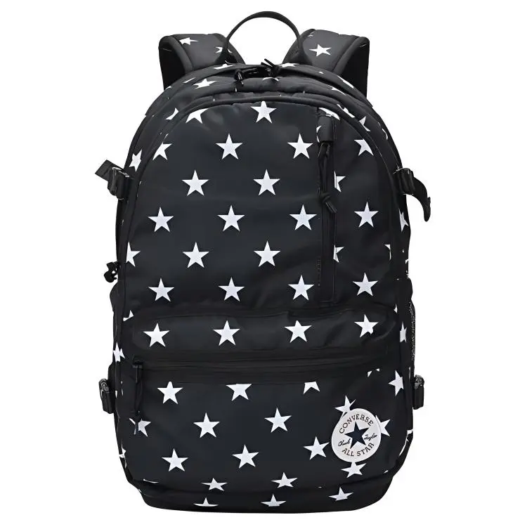 Converse Star-Print Zippered Polyester Backpack for Men and Women, Casual Style, Black