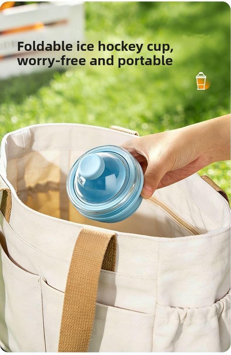 Portable Foldable Ice Ball Cup Silicone Food Grade Ice Maker With Straw Summer Outdoor Travel Mug