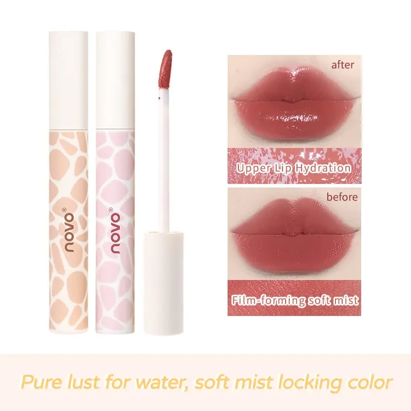 Novo Matte Lip Gloss, Creamy Lightweight Texture, Long-Lasting Color, Non-Sticky, Anti-Bleeding, Perfect Lip Makeup