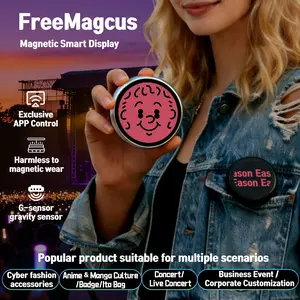 Customizable Electronic Badge / Digital Badge with Bluetooth Connectivity and Upload, Supports Custom Video/Photo/GIF Display, Magnetic Attachment, 1.8-Inch IPS Touchscreen, Decorative & Gift-Ready, Perfect for Self-Expression and Fashion Styling