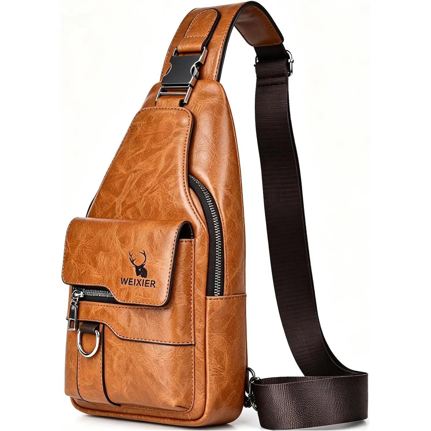 Sling Bag for Men Crossbody Chest Bag,PU leather Over the  Purse   Sling Backpack for Travel