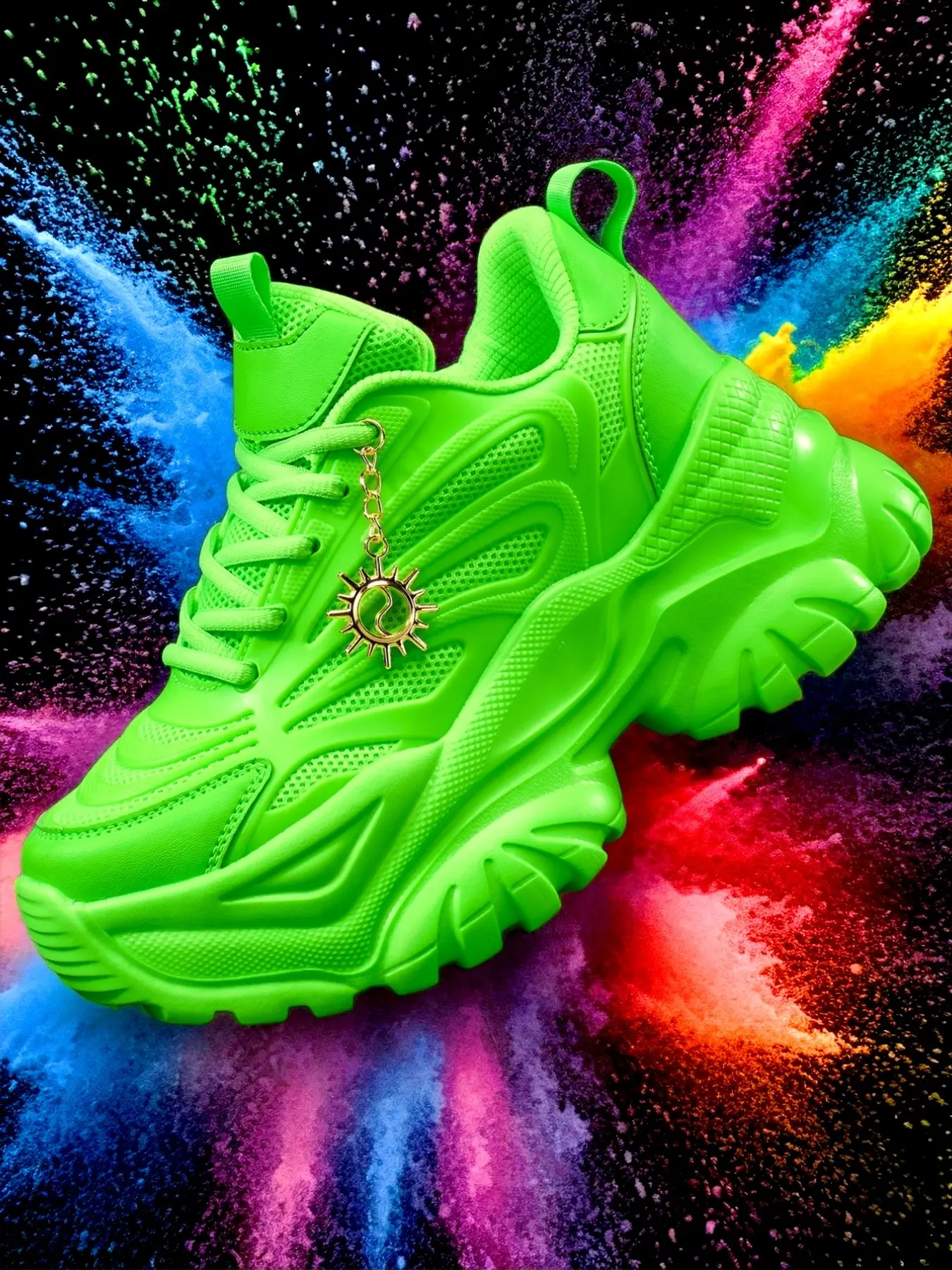 Fluorescent Eva Platform Sneakers for Women with 7cm Height Increase, Casual Easy-To-Wear Dad Shoes, Detachable Gold Sunflower Pendant, Suitable for All Seasons