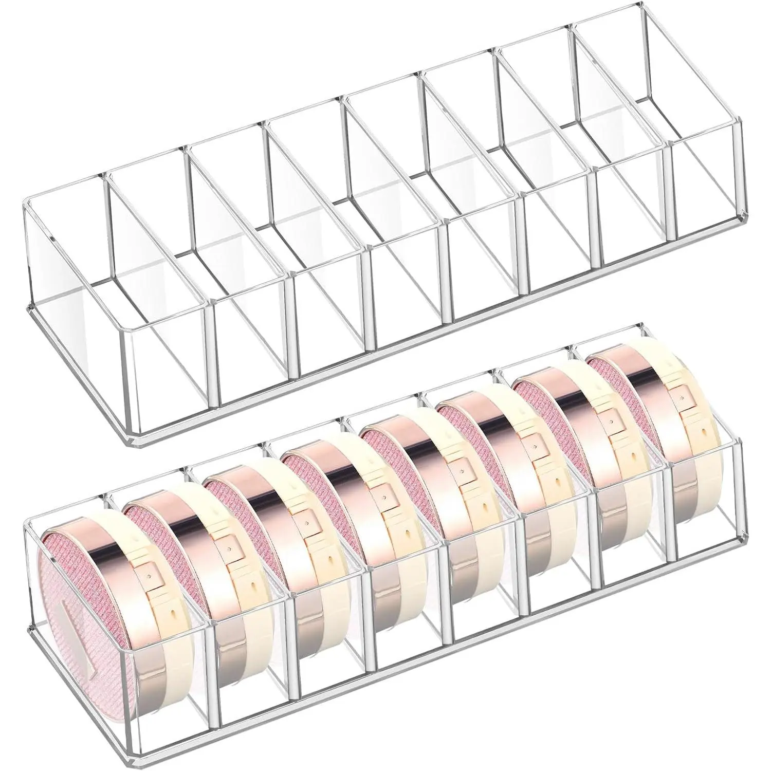 2 count  Makeup Compact Organizer Detachable 8 Spaces Clear  Drawer Organizer Eyeshadow  Storage for Lipstick Highlighter, Skincare  Display Cases for Bathroom