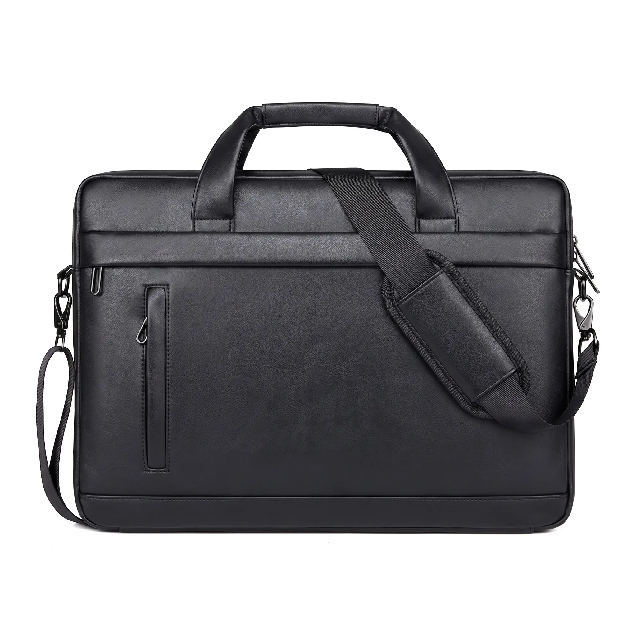 15-Inch Waterproof PU Leather Laptop Sleeve Case, Chic Plain Polyester-Lined Business Bag with Adjustable Shoulder Strap, Shockproof Wear-Resistant Stitching, Unisex Handheld Customizable Logo Protective Briefcase