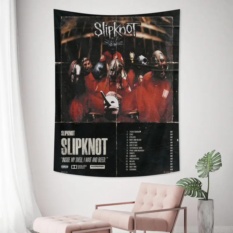 Slipknot Tapestry Heavy Metal Rock Band Album Cover Wall Art, Vintage Nu-Metal Graphic Poster Banner, Edgy Grunge Aesthetic Room Hanging for Men Guys