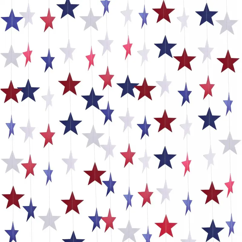 12pcs Red White Blue Star Garland Decorative Star Paper Streamer Banner for Independence Day Labor Day Veterans Day Memorial Day Festive Decoration