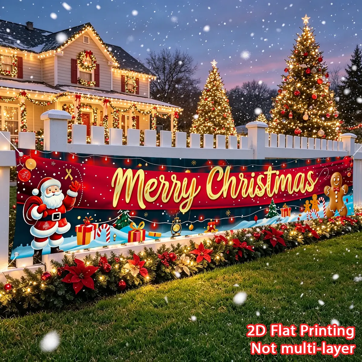 1pc Christmas banner gingerbread man Christmas day banner large banner, party banner high-definition printing suitable for fence decoration